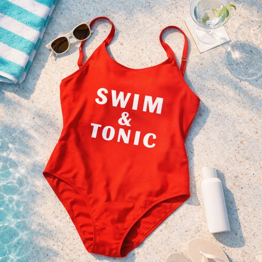Cacique Swim & Tonic One Piece Swimsuit Size 22W Red Graphic Plus Swimwear